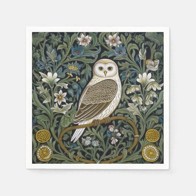 White owl art nouveau style napkin (Front)