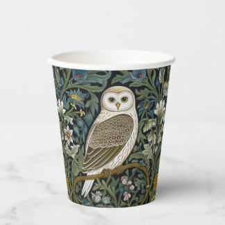 White owl art nouveau style paper cups