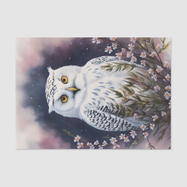 White Owl Floral Night Portrait Tissue Paper (Front)