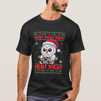 White Owl Funny Gamer Pew Video Game Ugly Christma T-Shirt