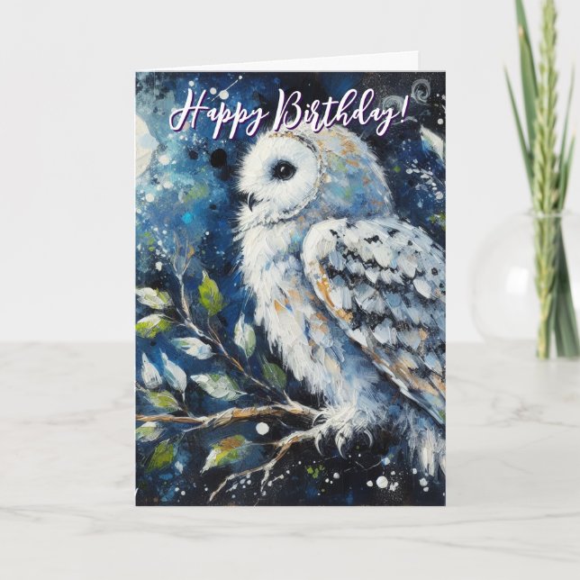 White Owl in Moonlight Personalised Birthday Card (Front)
