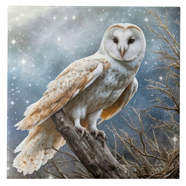 White Owl Mystical Beautiful Tile (Front)