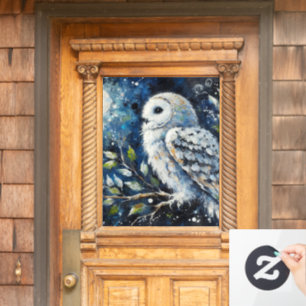 White Owl On Branch in Moonlight Painting 