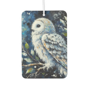 White Owl On Branch in Moonlight Painting Car Air Freshener