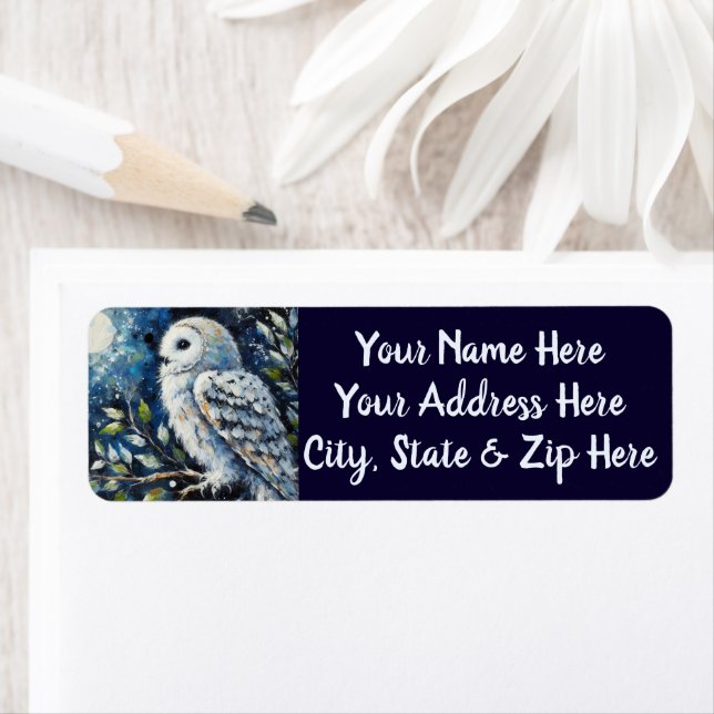 White Owl On Branch in Moonlight Return Address (Insitu)