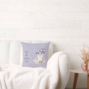 White Owl Purple Hat Pretty Flowers Cushion