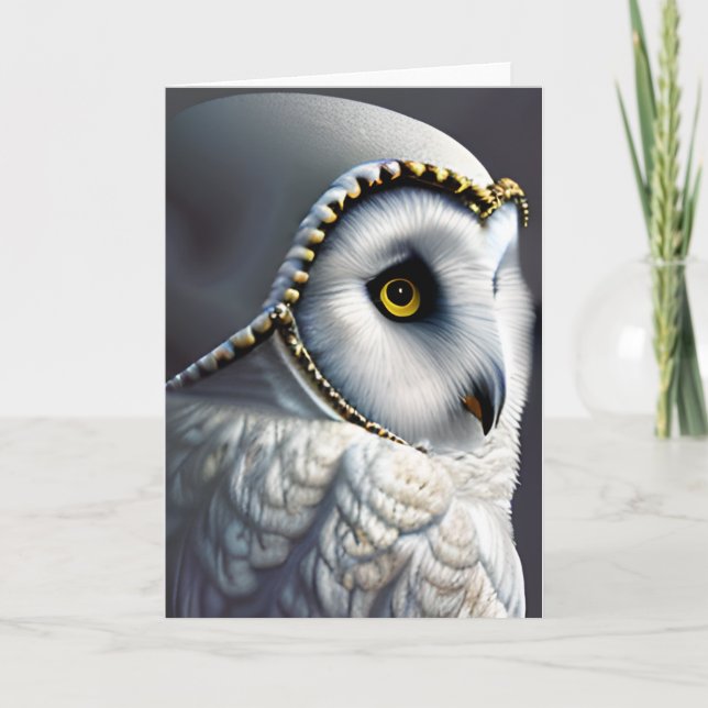 White Owl with Gold Details Ai Art Card (Front)