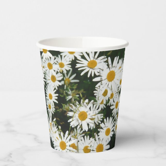 White Oxeye Daisy, Moon Daisy Meadow Paper Cups (Left)