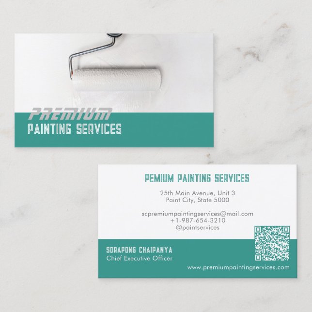 White Paint Roller Paint Services Green Strip Business Card (Front/Back)