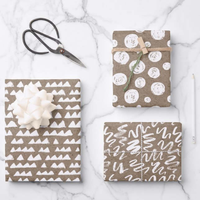 White Paint Rustic Kraft Simple Elegant Christmas  Wrapping Paper Sheet (Front)