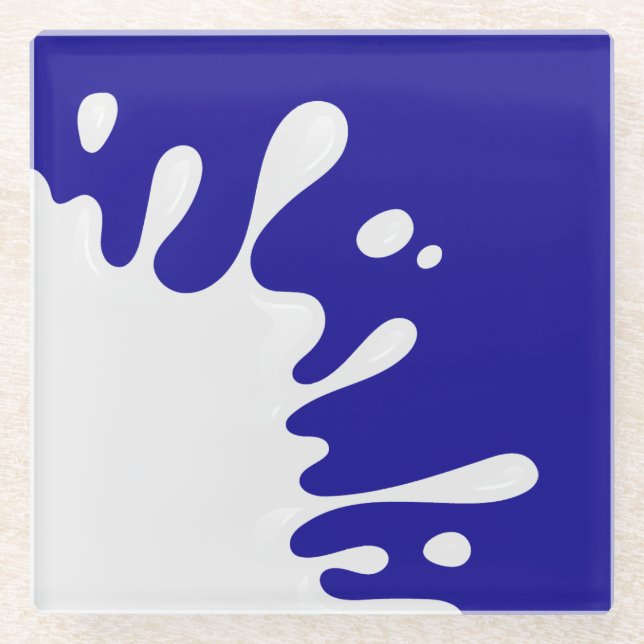 White Paint Spatter on Ultramarine Blue Glass Coaster (Front)