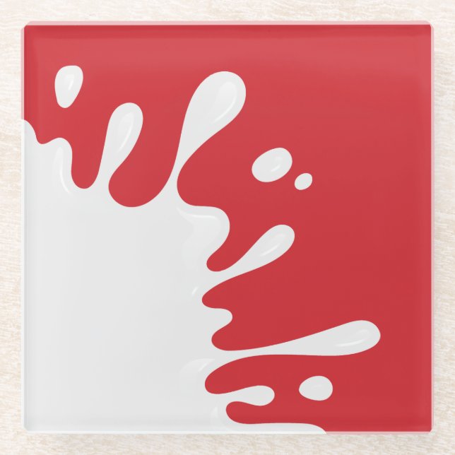 White Paint Splash Cardinal Red Glass Coaster (Front)