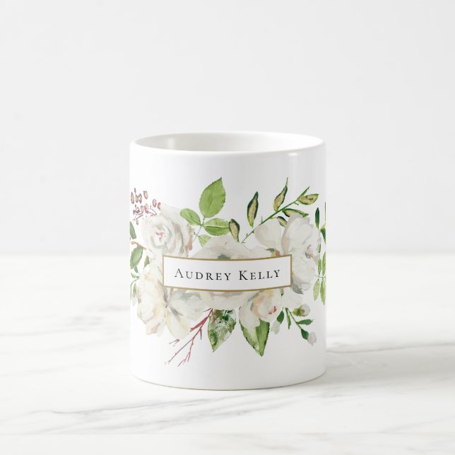 White Painted Floral Monogram Coffee Mug (Center)