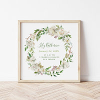 White Painted Floral Personalised Baby Birth Stats