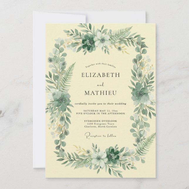 White Painted Leaf Wedding Invitation (Front)