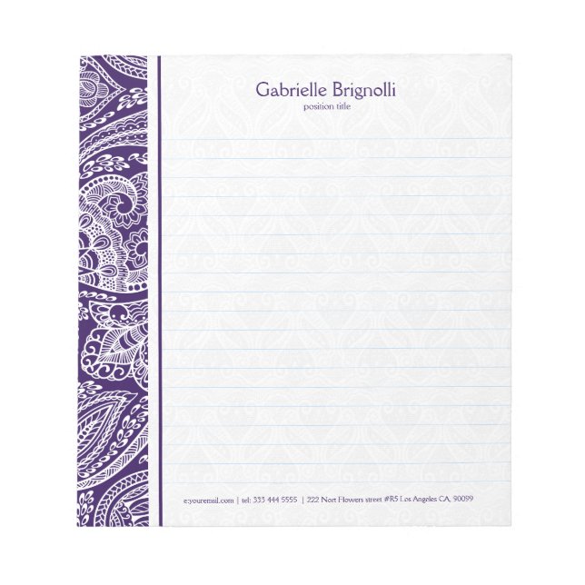 White paisley on purple notepad (Front)