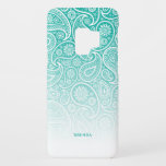 White paisley on turquoise and white ombre Case-Mate samsung galaxy s9 case<br><div class="desc">Modern trendy ombre with turquoise to white gradual colour blend overlayed with a white vintage paisley pattern that fades to the white background.</div>