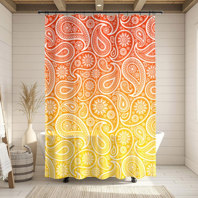 White paisley on yellow to red ombre shower curtain (Creator Uploaded)