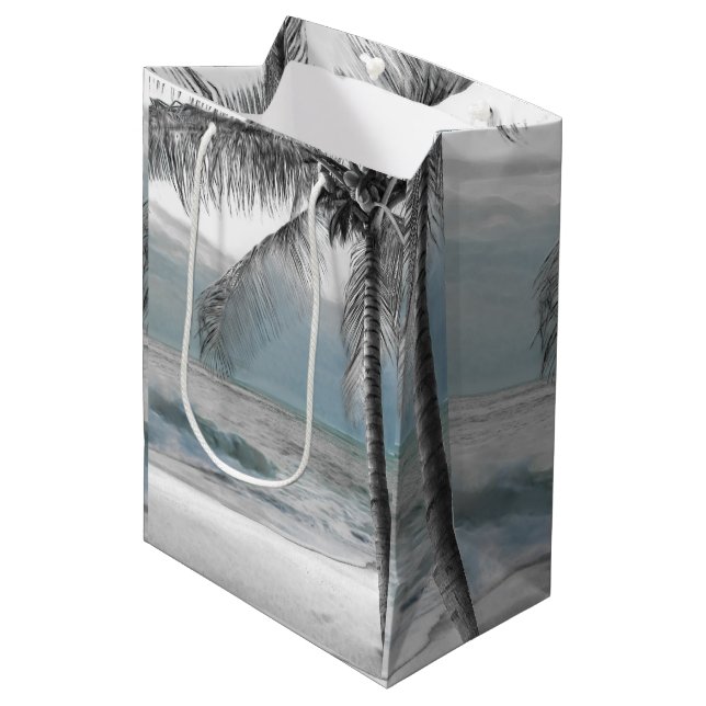 White Palm Coconut Tree Beach Elegant Wedding Medium Gift Bag (Front Angled)
