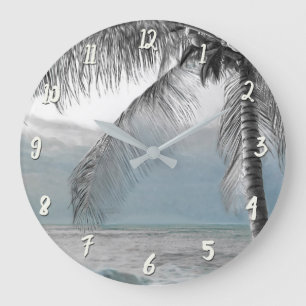 White Palm Coconut Tree Elegant Beach Paradise Large Clock