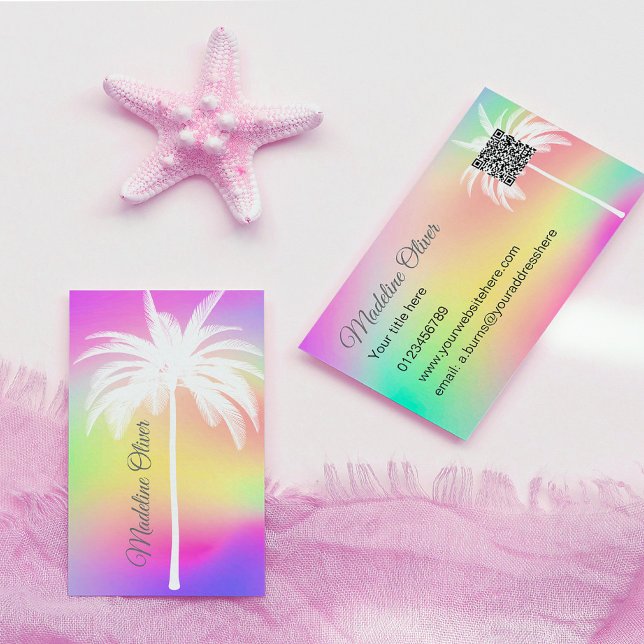 White Palm Colourful QR Code Professional  Business Card (Creator Uploaded)