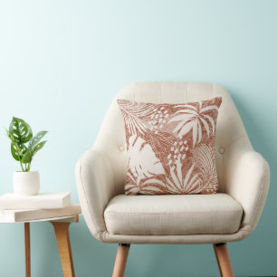 White Palm Leaf Pattern Rose Taupe Cushion