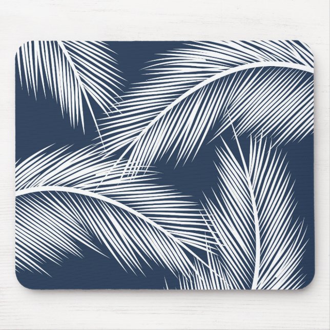 White palm leaves on dark blue colour background mouse pad (Front)