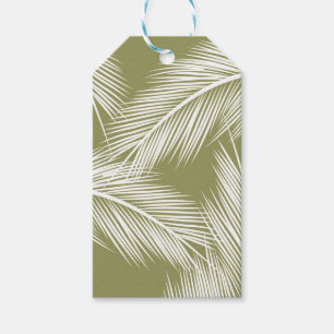 White palm leaves on green colour background gift tags
