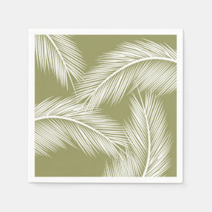White palm leaves on green colour background napkin