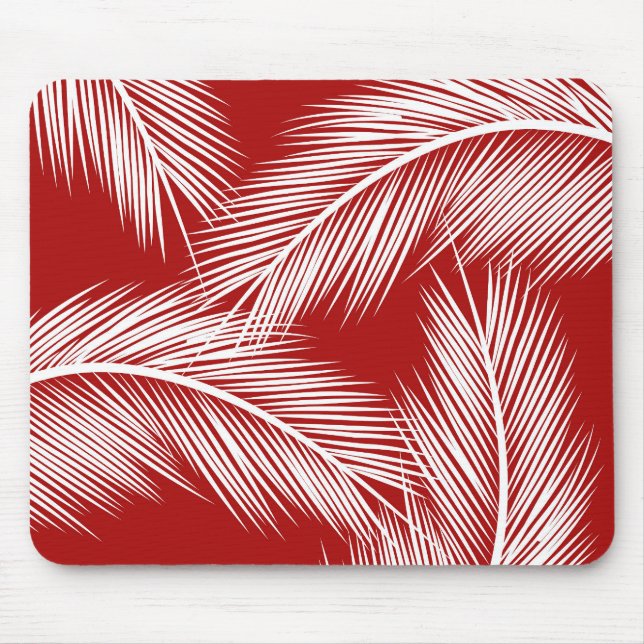 White palm leaves on red colour background mouse pad (Front)