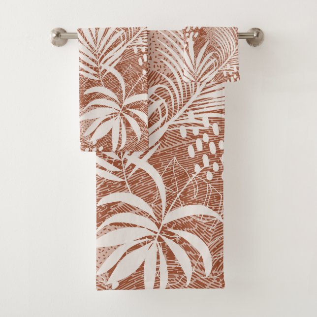 White Palm Leaves Rose Taupe  Bath Towel Set (Insitu)
