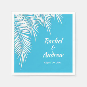 White Palm on Blue Party Napkins