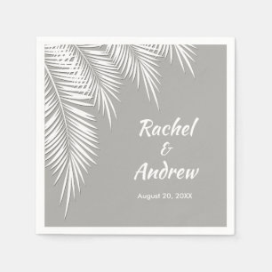 White Palm on Silver Party Napkins