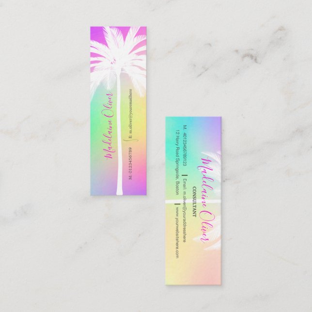 White Palm Tree Tropical Colourful Mini Business Card (Front/Back)