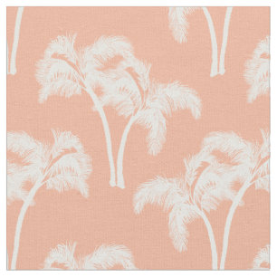 White Palm Trees on Beige Fabric