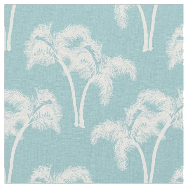 White Palm Trees on Blue Fabric (Close Up)