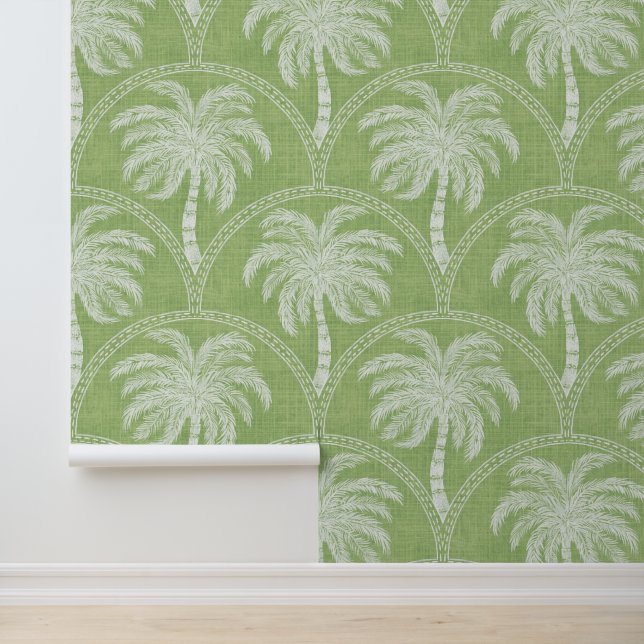White Palm Trees on Soft Green Coastal Tropical  Wallpaper (Application)