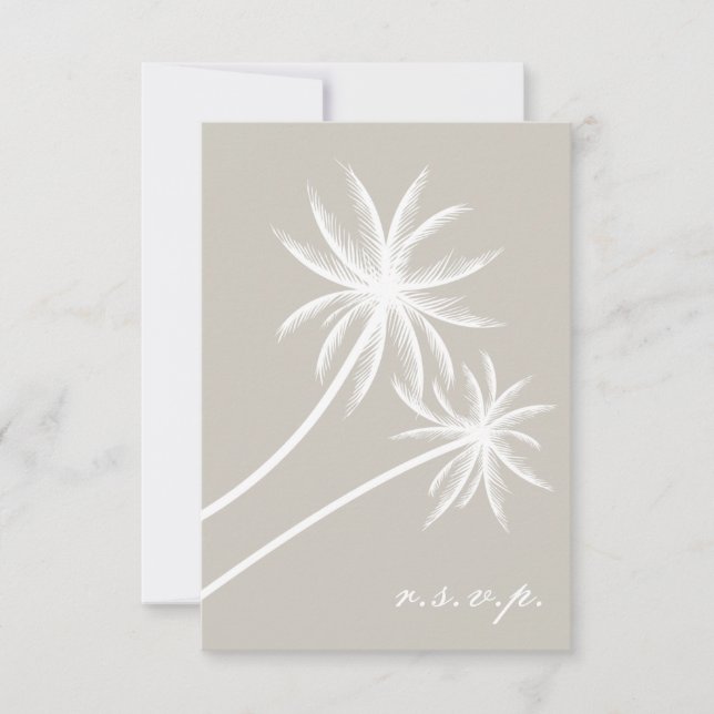 White Palm Trees Wedding RSVP Card (Front)