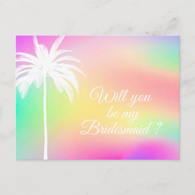 White Palm Will You Be My Bridesmaid Invitation Postcard (Front)