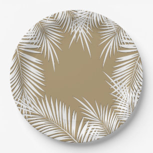 White Palms on Gold Tropical Theme Paper Plates
