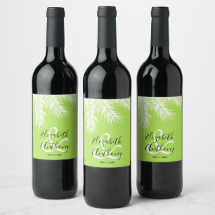 White Palms on Lime Background Wedding Wine Label