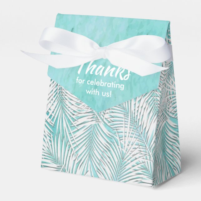White Palms on Ocean Turquoise Party Favour Boxes (Front Side)