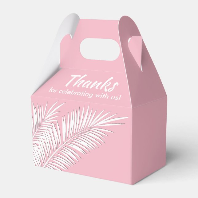 White Palms on Pink Gable Party Favour Boxes (Front Side)