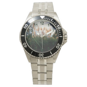 White Pampas Grass Blooms, Mens Wristwatch