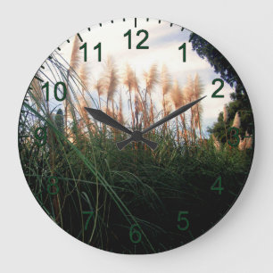 White Pampas Grass Blooms, Wall Clock