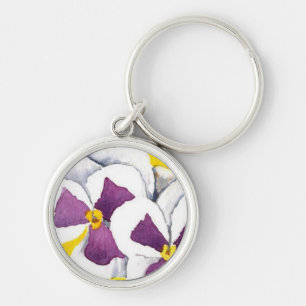 "White Pansy" Floral Keychain