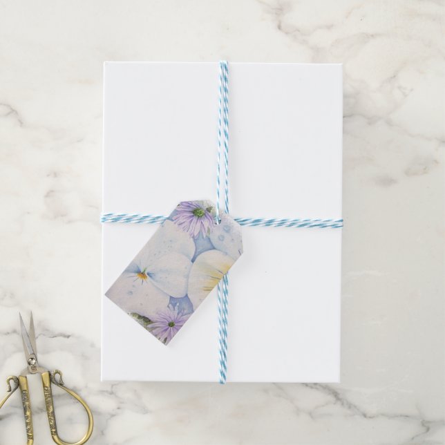 WHITE PANSY PARTY GIFT TAGS (With Twine)