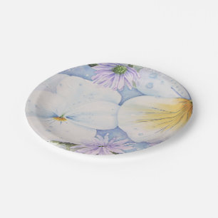 WHITE PANSY PARTY PAPER PLATE