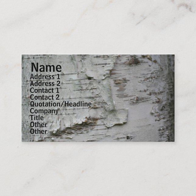White Paper Birch Bark Nature Business Card (Front)