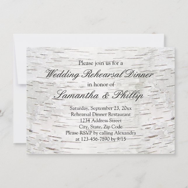 White Paper Birch Tree Bark Rustic Wood Wedding Invitation (Front)